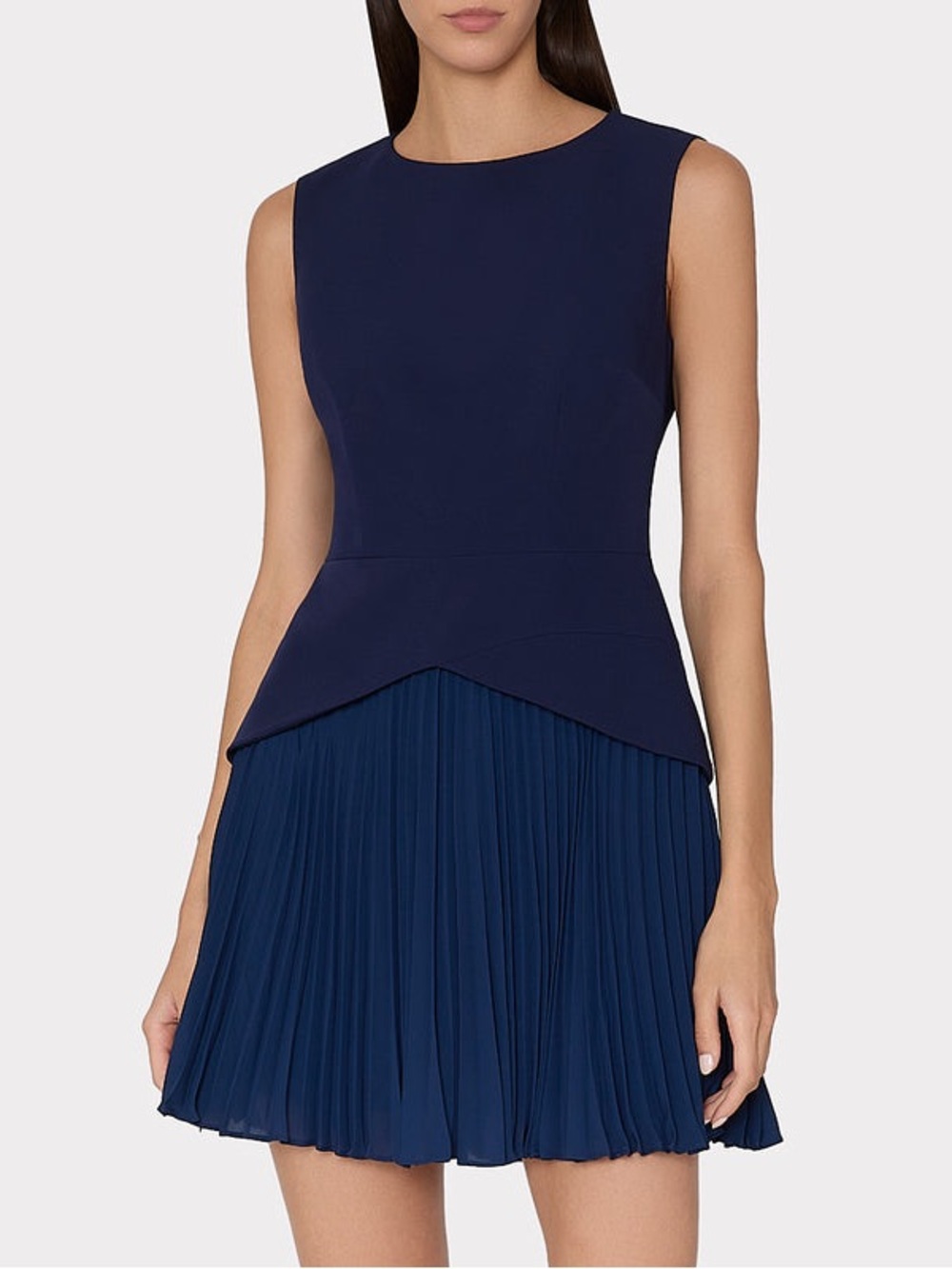 NWT MILLY Haddy Navy Sleeveless Pleated Hem Dress
